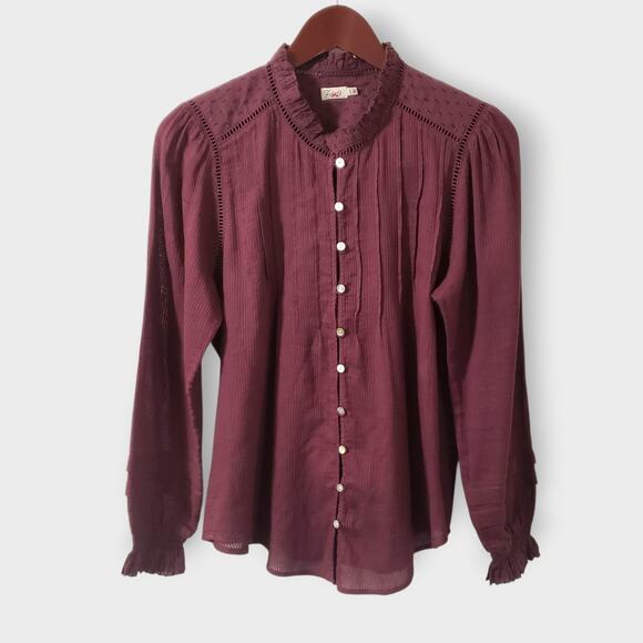 Faherty Womens Willa Blouse Catawaba Grape Purple Sz Medium Boho Peasant Classic - Picture 1 of 15